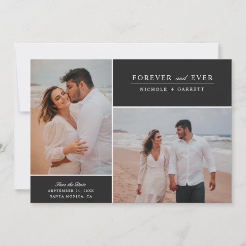 Simple Modern Forever and Ever Two Photo  Black Save The Date