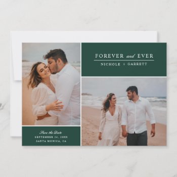 Simple Modern Forever And Ever Two Photo | Green Save The Date by Orabella at Zazzle