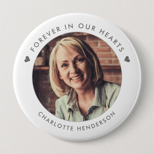 Simple Modern Forever In Our Hearts Photo Button (Front)