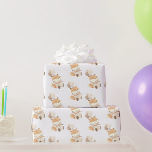 Simple Modern Fox with Balloons Wrapping Paper