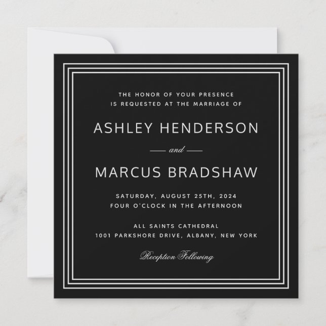 Simple Modern Frame Black Wedding Invitation (Front)