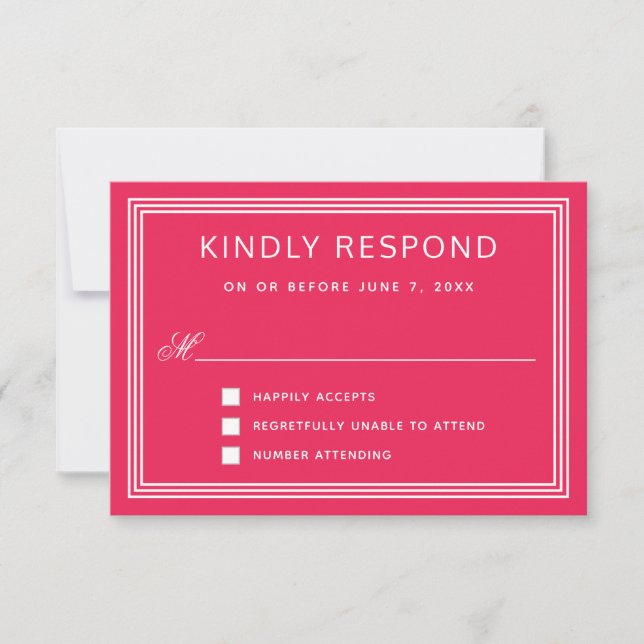 Simple Modern Frame Bold Pink RSVP Card (Front)