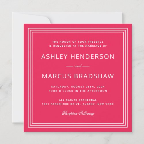 Simple Modern Frame Bold Pink Wedding Invitation