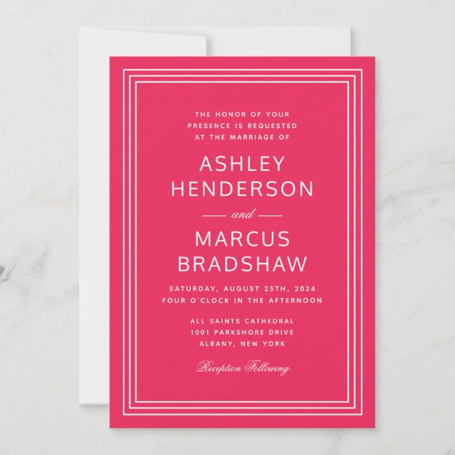 Simple Modern Frame Bold Pink Wedding Invitation (Front)