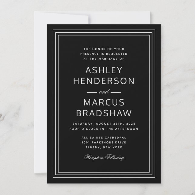 Simple Modern Frame Elegant Black Wedding Invitation (Front)