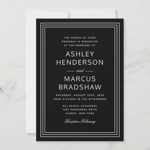 Simple Modern Frame Elegant Black Wedding Invitation