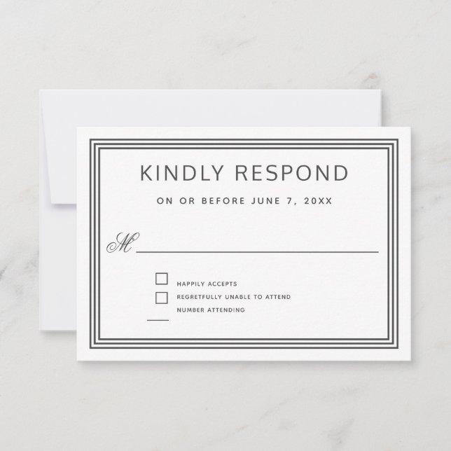 Simple Modern Frame Elegant Wedding RSVP Card (Front)