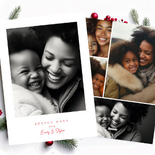 simple modern frame joyful red & white Christmas Holiday Card
