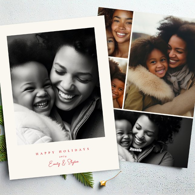 simple modern frame red & cream Christmas happy Holiday Card (Creator Uploaded)