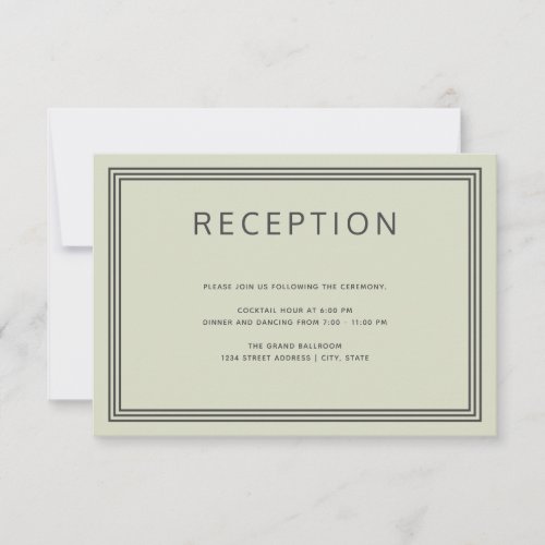 Simple Modern Frame Sage Green Reception Card