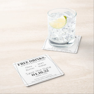 Simple Modern Free Drinks Save the Date Coasters