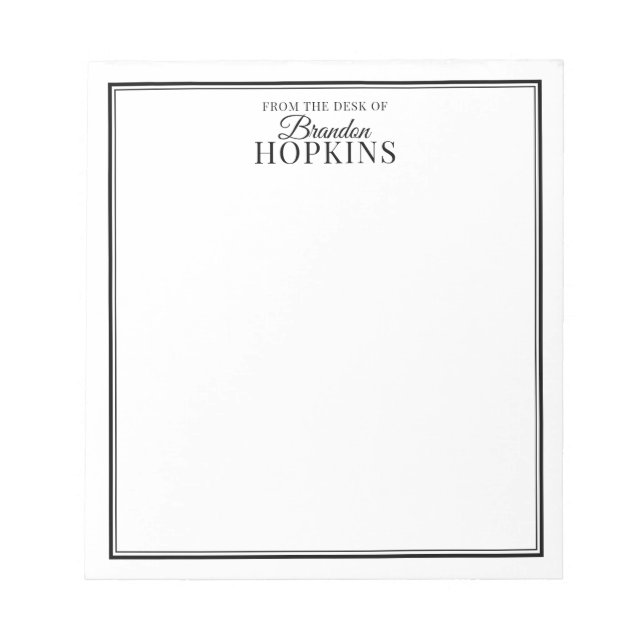 Simple Modern From the Desk of Script Black Notepad (Front)