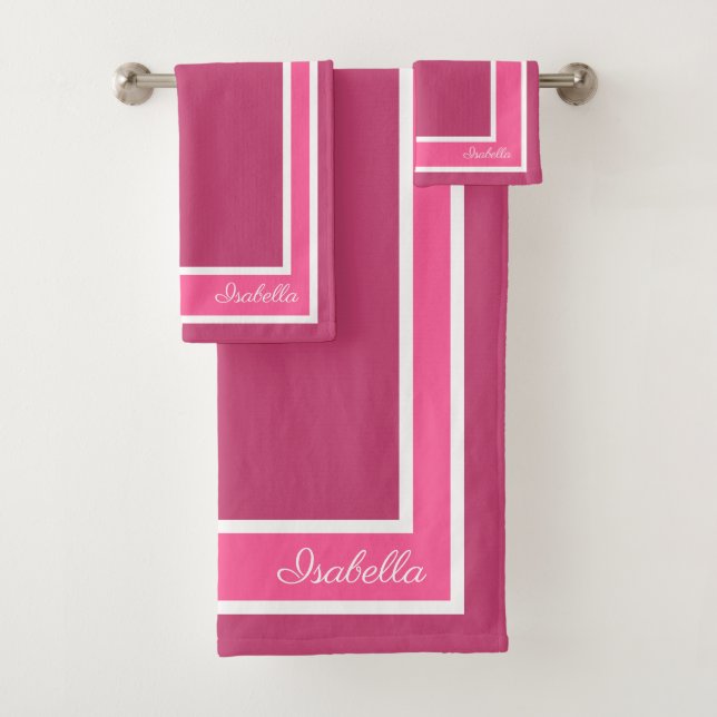 Simple Modern Fuchsia Rose Bath Towel Set (Insitu)