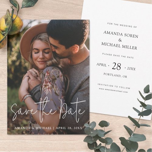Simple Modern Full Photo Wedding Save the Date Invitation