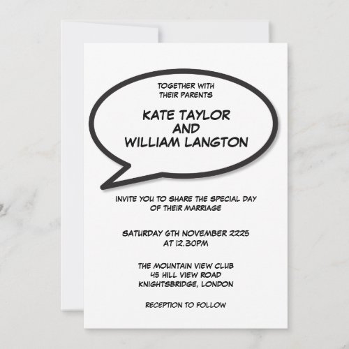 Simple Modern Fun Comic Black and White Wedding Invitation
