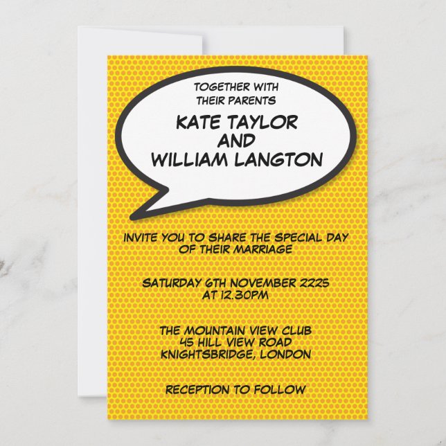 Simple Modern Fun Comic Book Wedding Invitation (Front)