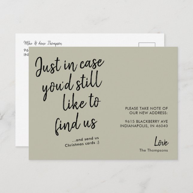 Simple Modern Funny Green Moving Announcement Postcard (Front/Back)