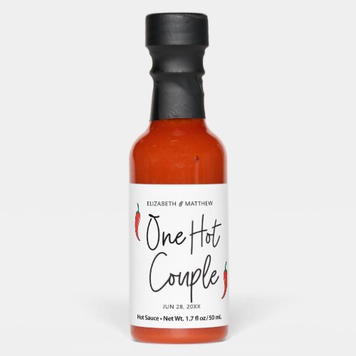 Simple Modern Funny One Hot Couple Wedding Favor Hot Sauces