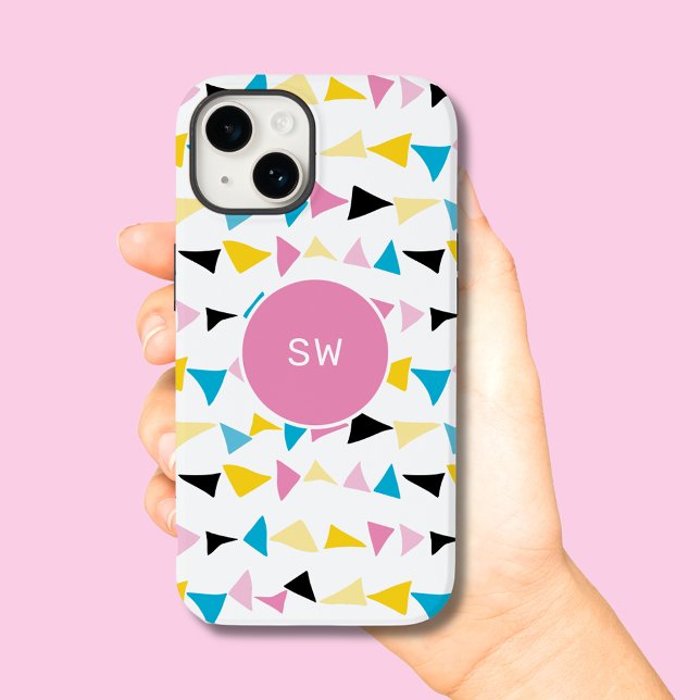 Simple modern geometric confetti initials iphone case (Monogram geometric modern confetti style phone case)
