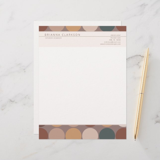 Simple Modern Geometric Earth Tone Circle Pattern Letterhead (Front/Back In Situ)