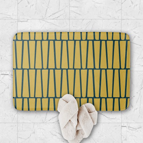 Simple Modern Geometric Navy Mustard Pattern Bath Mat