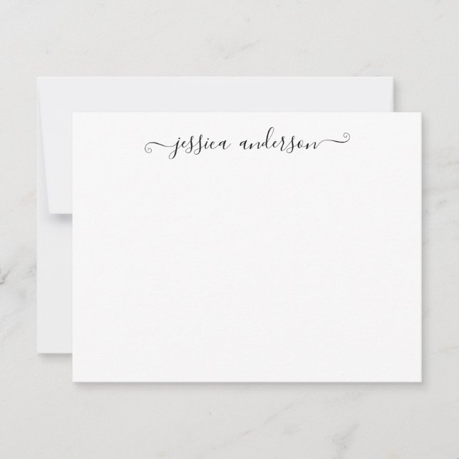 Simple Modern Girly Classic Black Gray Script Note Card (Front)