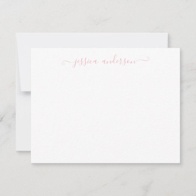 Simple Modern Girly Classic Blush Pink Chic Script Note Card (Front)