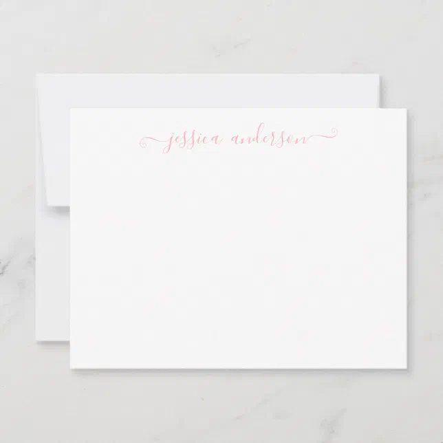Simple Modern Girly Classic Blush Pink Chic Script Note Card | Zazzle