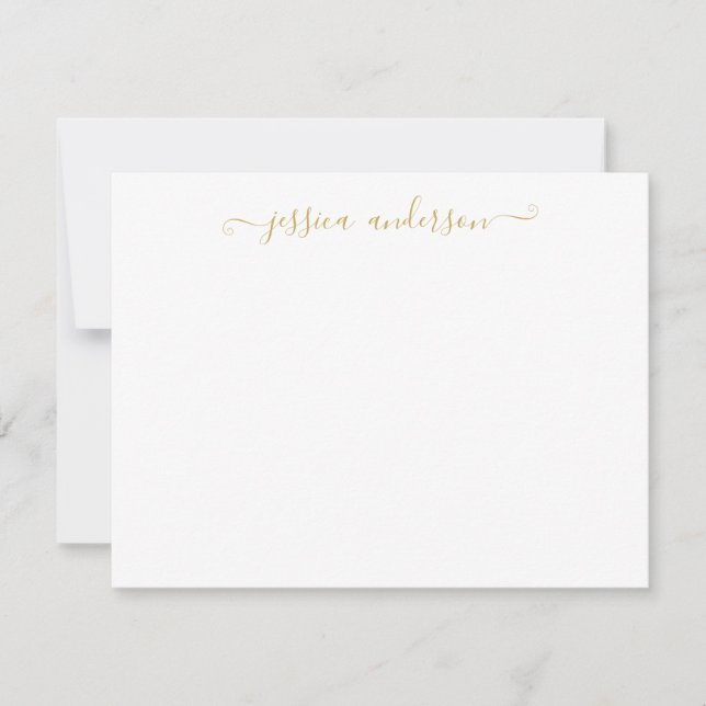 Simple Modern Girly Classic Elegant Gold Script Note Card (Front)