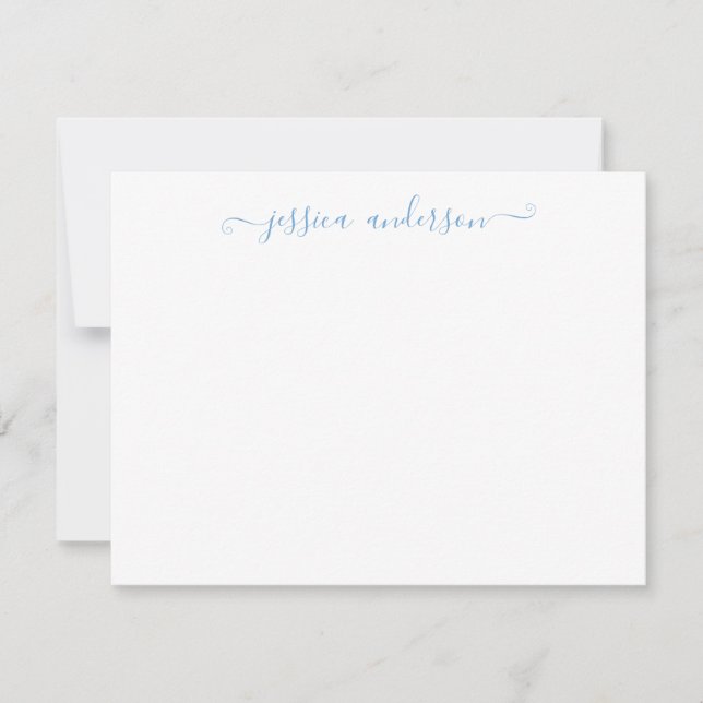 Simple Modern Girly Classic Powder Blue Script Note Card (Front)