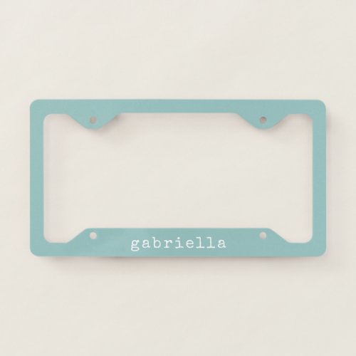 Simple Modern Girly Cute Monogram Name Aqua Blue License Plate Frame