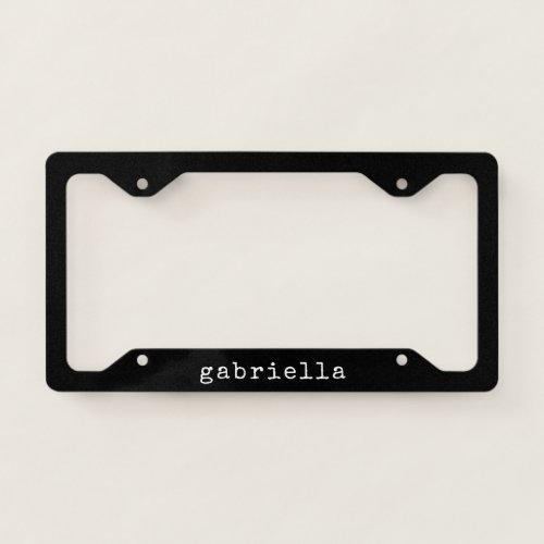 Simple Modern Girly Cute Monogram Name Black White License Plate Frame