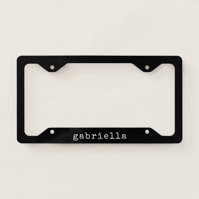 Simple Modern Girly Cute Monogram Name Black White License Plate Frame (Front)