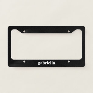 Simple Modern Girly Cute Monogram Name Black White License Plate Frame