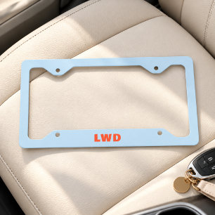 Simple Modern Girly Cute Monogram Name Blue Orange License Plate Frame