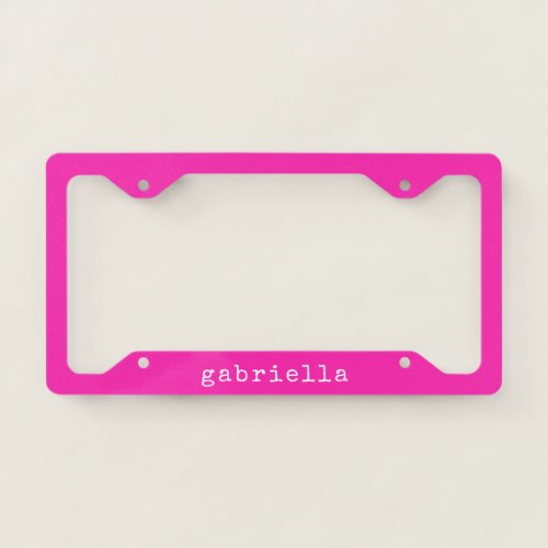 Simple Modern Girly Cute Monogram Name Hot Pink License Plate Frame