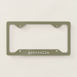 Simple Modern Girly Cute Monogram Name Olive License Plate Frame