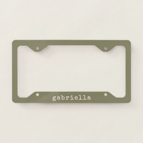 Simple Modern Girly Cute Monogram Name Olive License Plate Frame