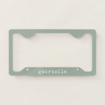 Simple Modern Girly Cute Monogram Name Sage Green License Plate Frame