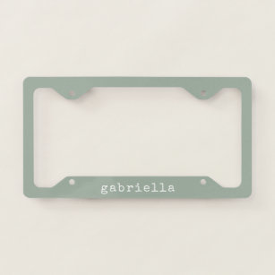 Simple Modern Girly Cute Monogram Name Sage Green License Plate Frame