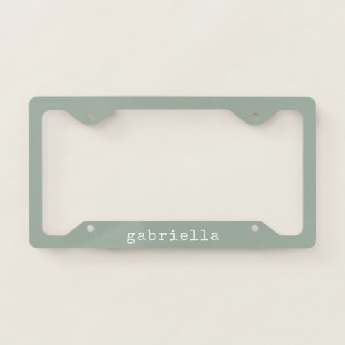 Simple Modern Girly Cute Monogram Name Sage Green License Plate Frame