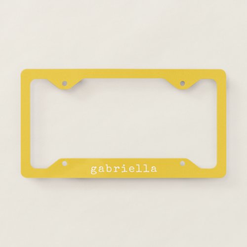 Simple Modern Girly Cute Monogram Name Yellow License Plate Frame