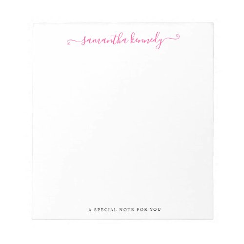 Simple Modern Girly Pink Script Name   Notepad