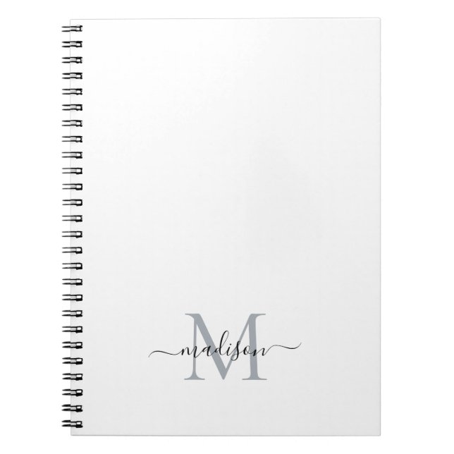 Simple Modern Girly Script Monogram Black Gray Notebook (Front)