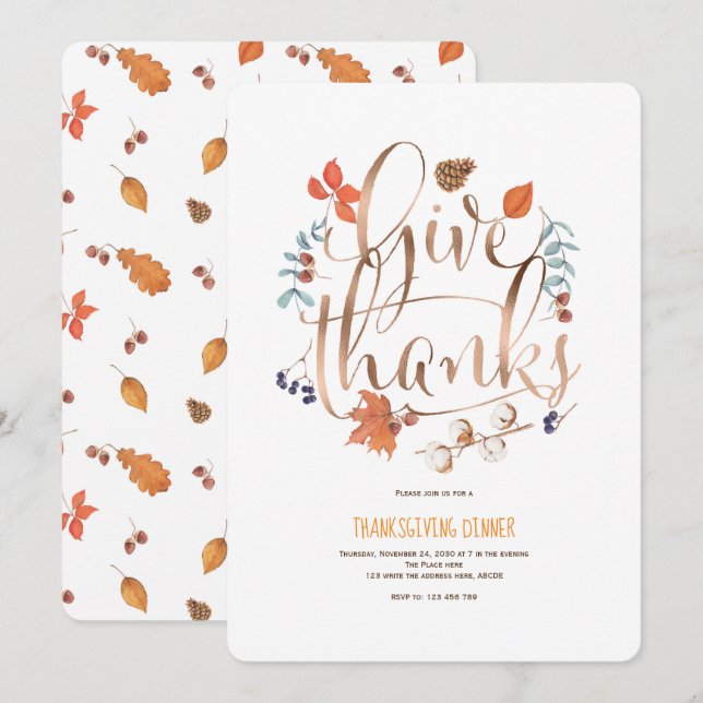Simple Modern, Give thanks, Thanksgiving Party Invitation (Front/Back)