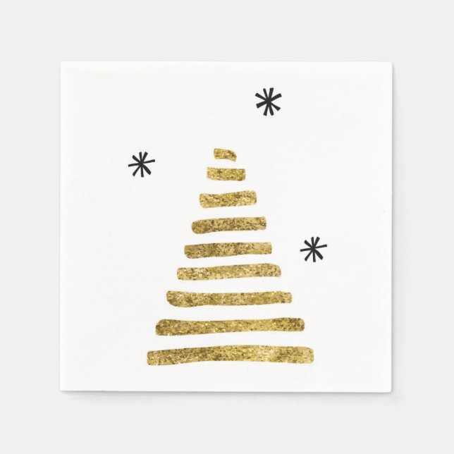Simple modern gold and black Christmas tree  Napkins (Front)