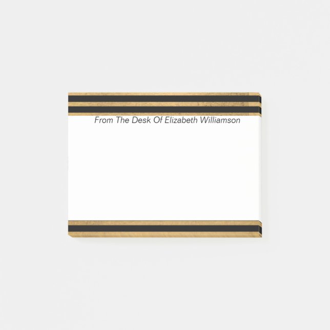 Simple Modern Gold Black Stripe Monogram Desk Note (Front)