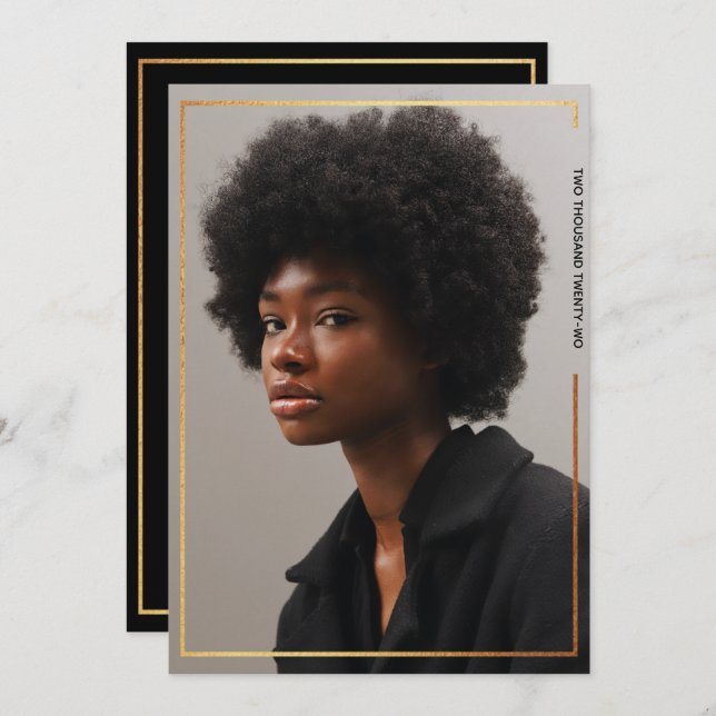 Simple Modern Gold Border Graduation Invitation (Front/Back)