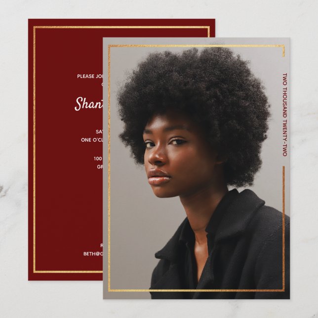 Simple Modern Gold Border Graduation Invitation (Front/Back)