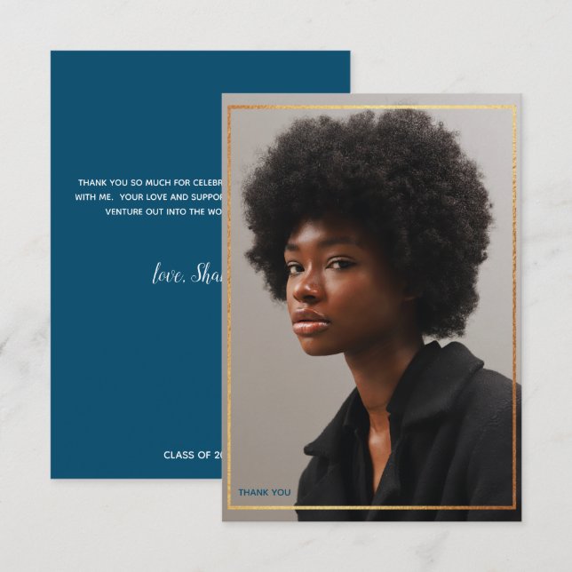 Simple Modern Gold Border Graduation Thank You Inv Invitation (Front/Back)